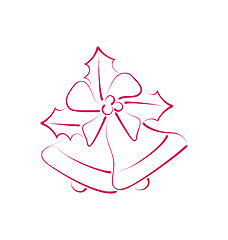 Image showing Sketch composition two Christmas bells with holly berry and bow 