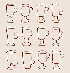 Image showing Sketch set coffee and latte cups design elements