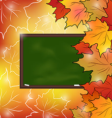 Image showing School board with maple leaves, autumn background