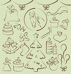 Image showing Christmas set elements stylized hand drawn