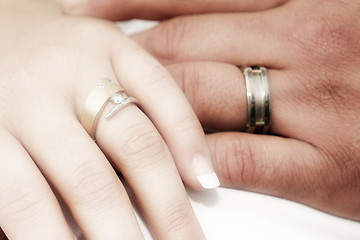 Image showing Romantic hands with wedding rings