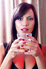 Image showing girl with glass of whisky