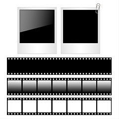 Image showing Set of polaroid photo frames and film strips isolated on white background.
