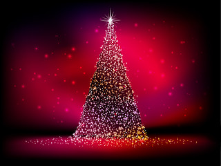 Image showing Abstract golden christmas tree on red. EPS 10