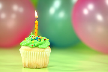 Image showing Celebration with Balloons Candles and Cake