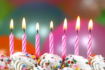 Image showing Celebration with Balloons Candles and Cake