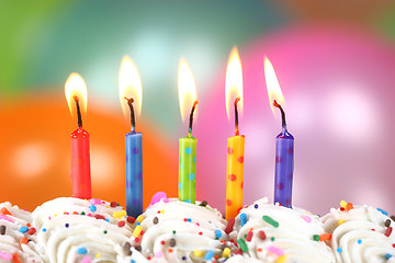 Image showing Celebration with Balloons Candles and Cake