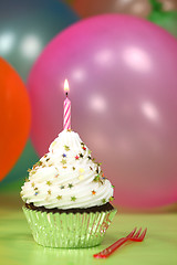 Image showing Celebration with Balloons Candles and Cake