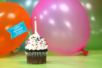 Image showing Celebration with Balloons Candles and Cake