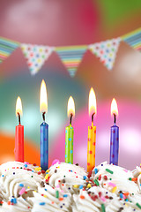 Image showing Celebration with Balloons Candles and Cake