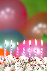 Image showing Celebration with Balloons Candles and Cake