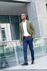 Image showing young successful african business man outdoor in summer