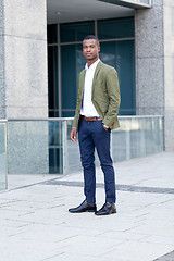 Image showing young successful african business man outdoor in summer