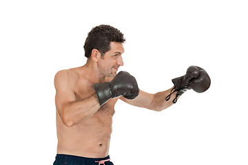 Image showing adult smiling man boxing sport gloves boxer isolated