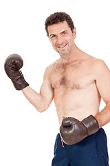 Image showing adult smiling man boxing sport gloves boxer isolated