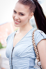 Image showing young attraktive happy woman outdoor in summer