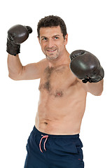 Image showing adult smiling man boxing sport gloves boxer isolated