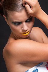 Image showing woman with extreme colorfull make up in blue and yellow