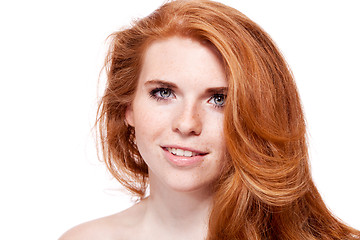 Image showing beautiful young redhead woman with freckles portrait