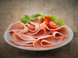 Image showing pork ham slices on plate