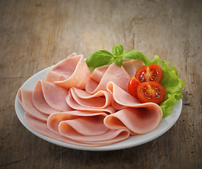 Image showing pork ham slices on plate