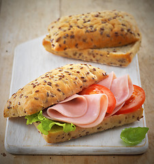 Image showing sandwich with ham and tomatoes