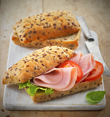 Image showing sandwich with ham and tomatoes