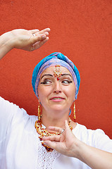 Image showing beautiful blond senior woman with Indian jewleries