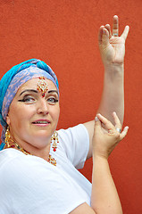 Image showing beautiful blond senior woman with Indian jewleries