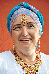 Image showing beautiful blond senior woman with Indian jewleries