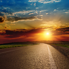 Image showing beautiful sunset over asphalt road