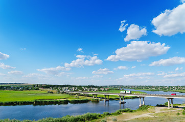 Image showing long bridge over river Ingul, Ukraine