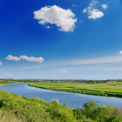 Image showing deep blue sky and river