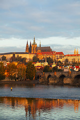Image showing Overview of old Prague from Charles bridge side