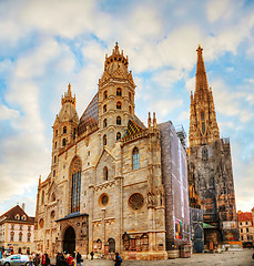 Image showing St. Stephen's Cathedral in Vienna, Austria surrounded by tourist