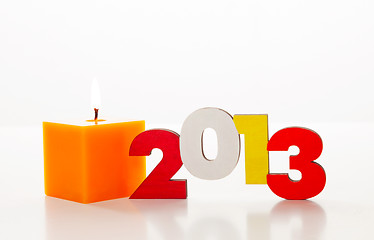 Image showing Wooden 2013 year number with a burning candle