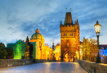 Image showing Charles bridge in Prague early in the morning