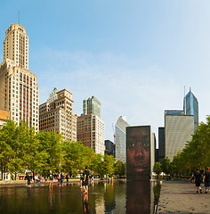 Image showing Cityscape of Chicago with Crown Fountain