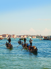Image showing Gondolas with tourists at Grand canal in Venice