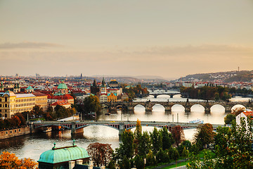 Image showing Overview of old Prague with Charles bridge