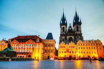Image showing Church of Our Lady before Tyn in Prague at sunrise