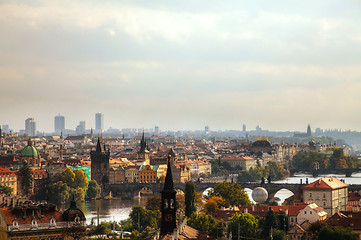 Image showing Overview of old Prague from Charles bridge