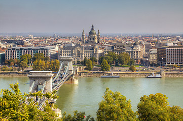 Image showing Overview of Budapest with Szechenyi chain bridge