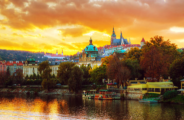 Image showing Overview of old Prague from Charles bridge side