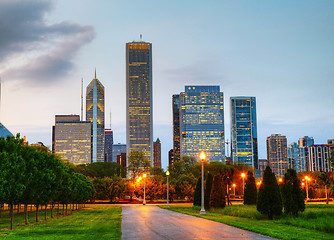 Image showing Cityscape of  Chicago in the evening