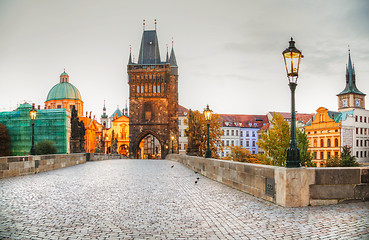 Image showing Charles bridge in Prague early in the morning