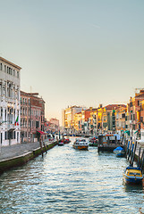 Image showing View to a canal from a bridge at sunset