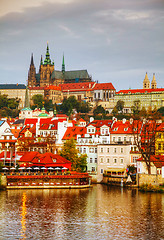 Image showing Overview of old Prague from Charles bridge side