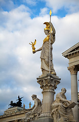 Image showing Statue of Athene in front of the Parliament building in Vienna