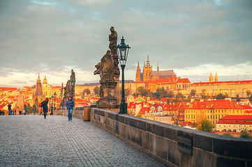 Image showing Overview of old Prague from Charles bridge